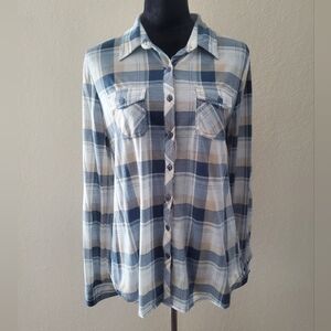 Urban Girl Women's Button Up Lightweight  Long Sleeve Plaid Western Pockets XL